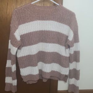 adult small pink and white striped sweater